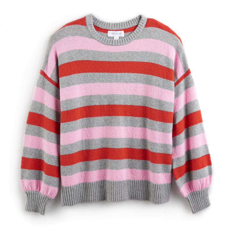 Heather Gray Stripe Balloon-Sleeve Sweater