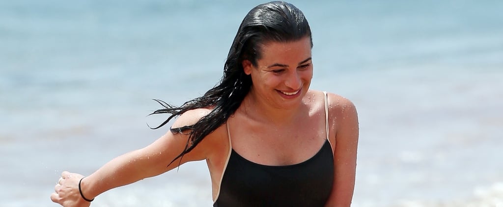 Lea Michele Solid and Striped Swimsuit in Hawaii