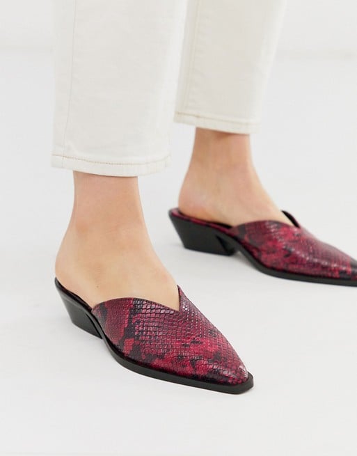 ASOS DESIGN Mambo Western Leather Snake Mules