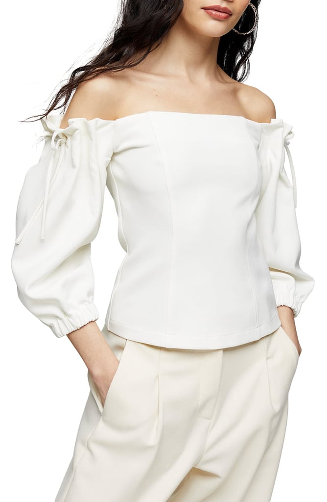 Topshop Tie-Shoulder Crepe Bardot Blouse