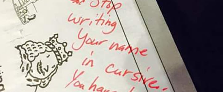 Little Girl Gets in Trouble For Writing in Cursive