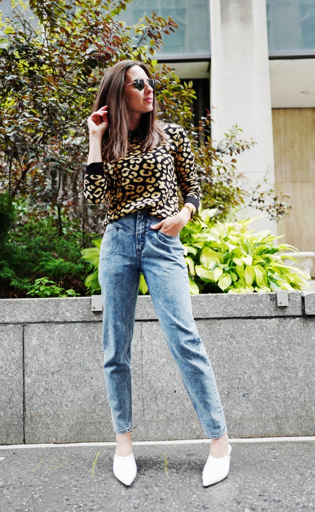 Easy Outfits: A Leopard-Print Sweater, Jeans, Mules, a Bag, and Sunglasses