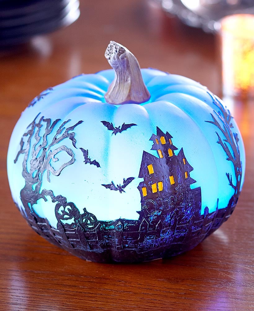 Lakeside Collection Color-Changing Halloween Pumpkin With Haunted House