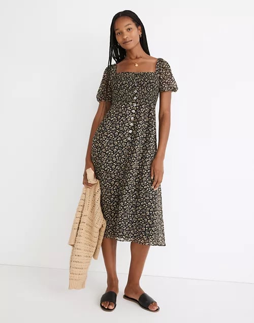 An Everyday Dress: Madewell Seersucker Lucie Button-Front Smocked Midi Dress