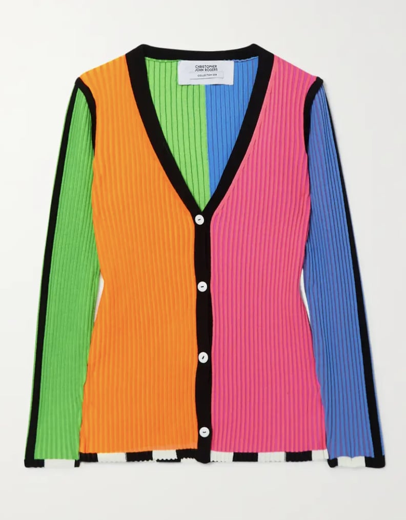 一个有趣的毛衣:克里斯托弗·约翰·罗杰斯颜色组合肋羊毛混纺开襟羊毛衫