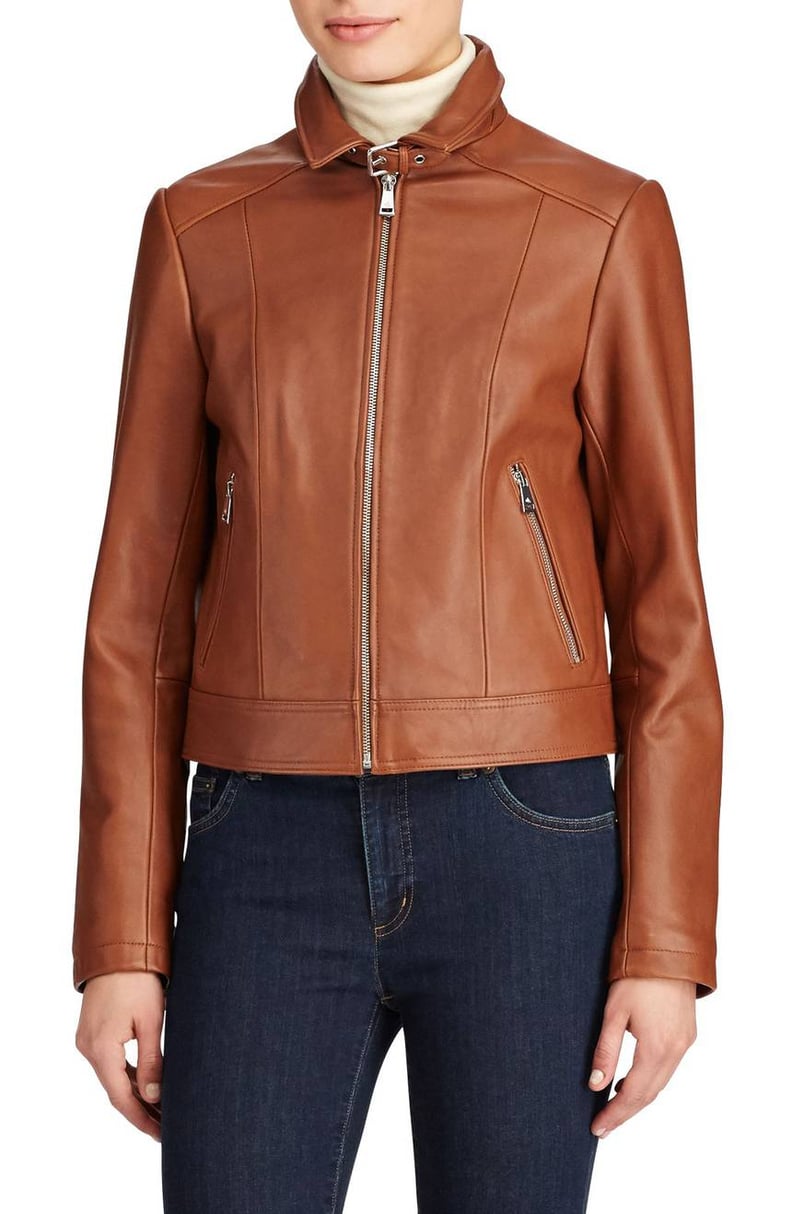 Lauren Ralph Lauren Women's Shirt Collar Leather Jacket