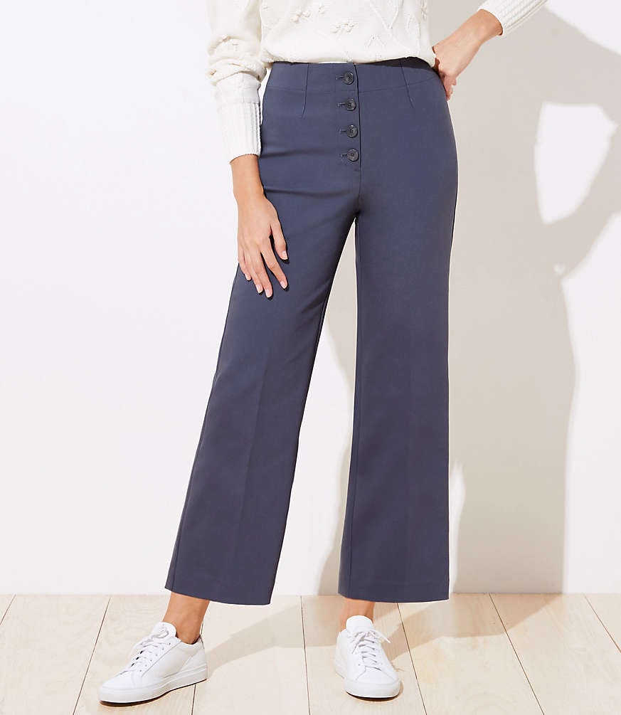 Loft Button Front High Waist Wide Leg Ankle Pants