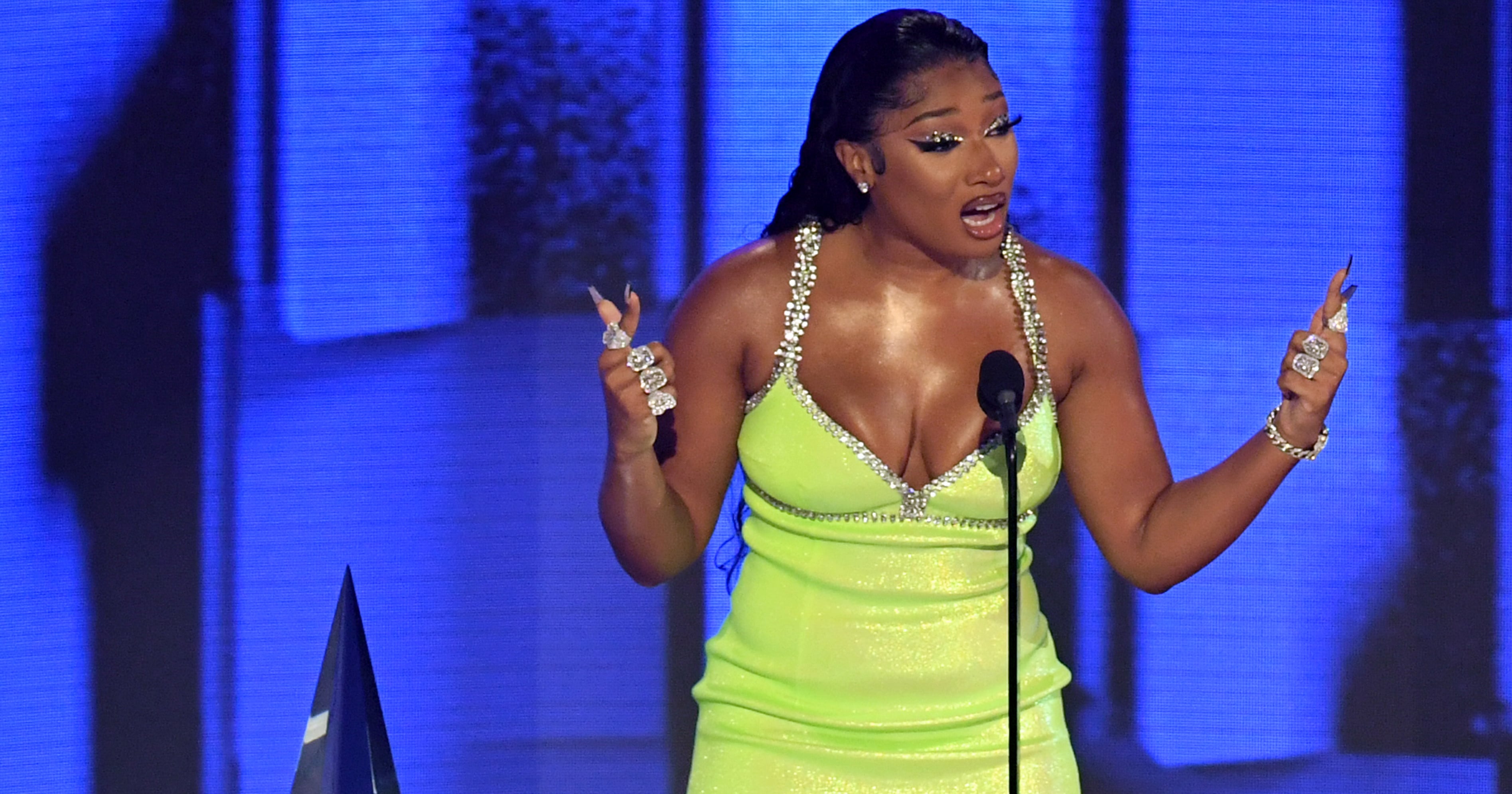 Megan Thee Stallion's Lime-Green Area Minidress at the AMAs | PS Fashion