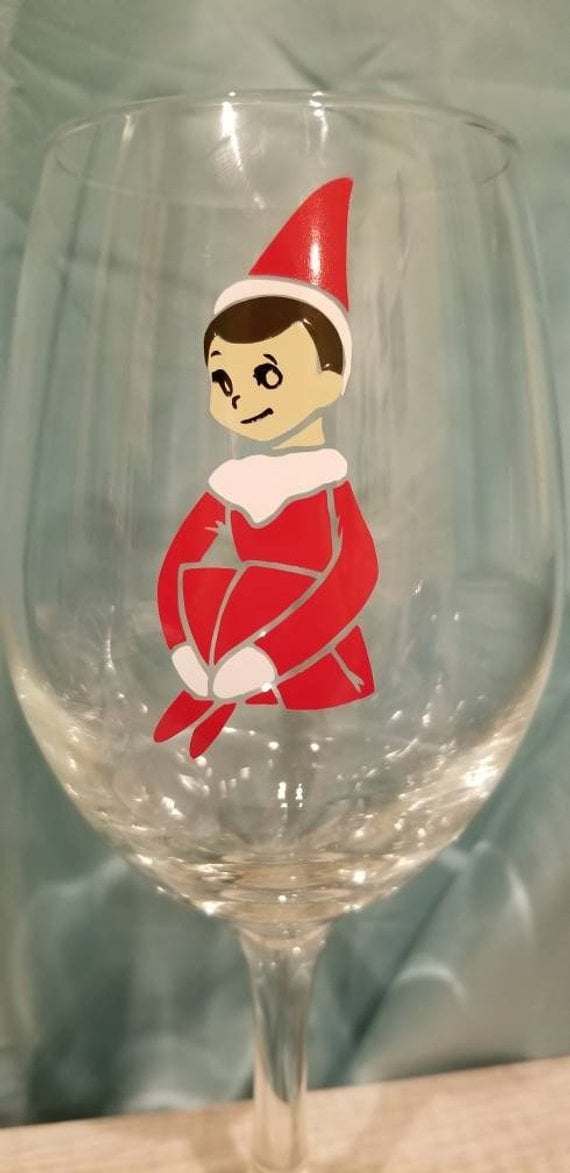 Wine Glass With Elf on the Shelf