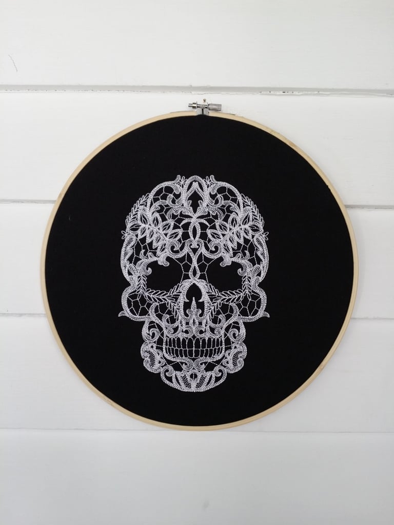 Celebrate the spooky holiday with this chic lace-skull embroidery ($35), which screams high-end! Celebrate the spooky holiday with this chic lace-skull embroidery ($35), which screams high-end!