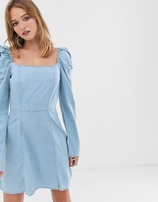 ASOS DESIGN Denim Mini Dress With Milkmaid Neckline