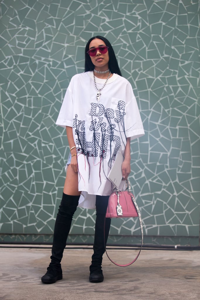 T shirt dress thigh high boots