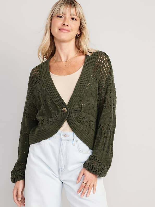 Cropped Chevron Open-Knit Sweater