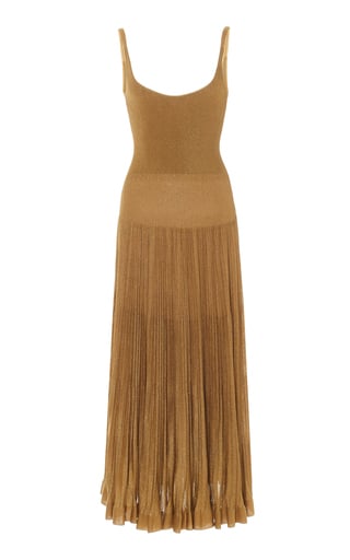 Ralph Lauren Pleated Lamé Midi Dress