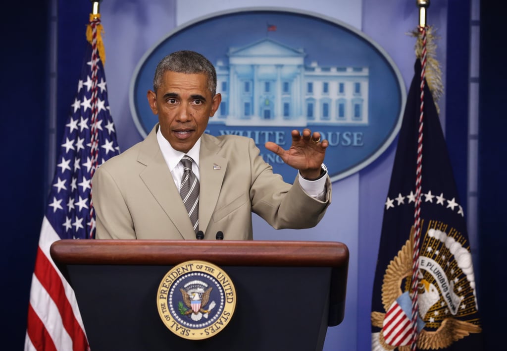 President Obama spoke about serious matters on Thursday, but the only thing people were talking about was his tan suit.