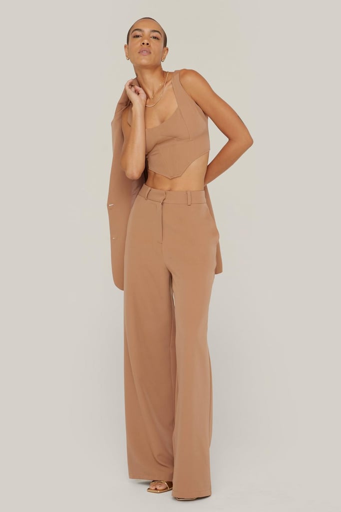 Tailored Pleat Front Wide Leg Suit Pants