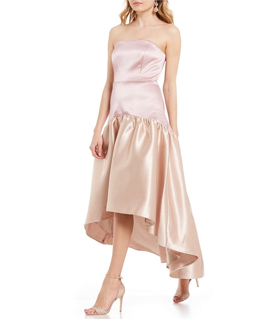 This strapless Belle Badgley Mischka Satin Colorblock Hi-Low Ball Gown ($105, originally $299) is an unexpected twist on the traditional princess frock.