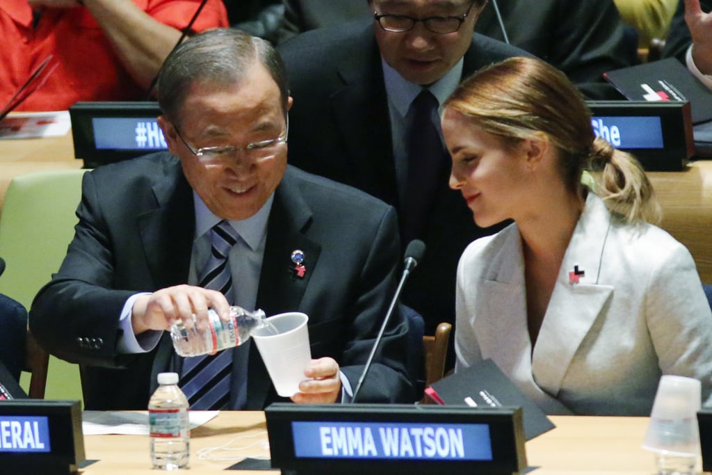 Emma sat next to UN Secretary-General Ban Ki-moon.