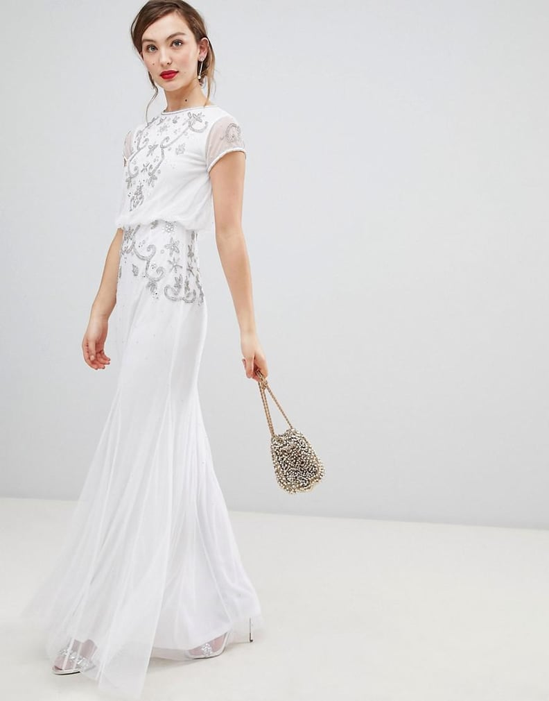 Frock & Frill Capped Sleeve Chiffon Overlay Maxi Dress With Embellished Detail