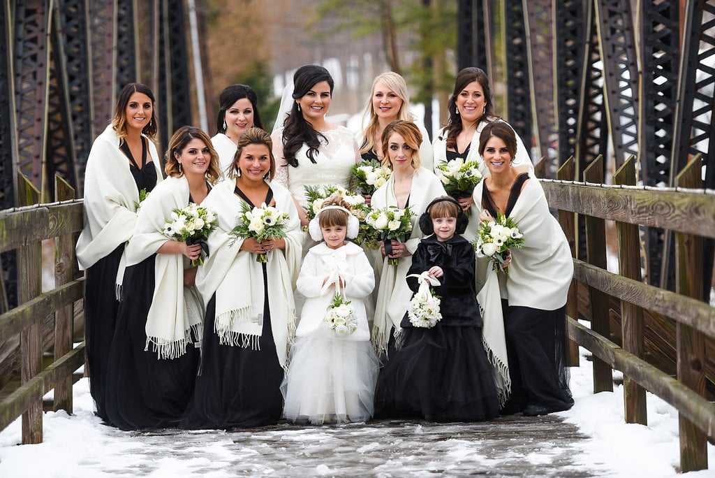 These Bridesmaids Black Dresses Were Topped With White Shawls At Bridesmaid Dresses From Real 4353