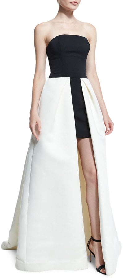 Halston Strapless High-Low Ball Gown, Eggshell/Black ($725)