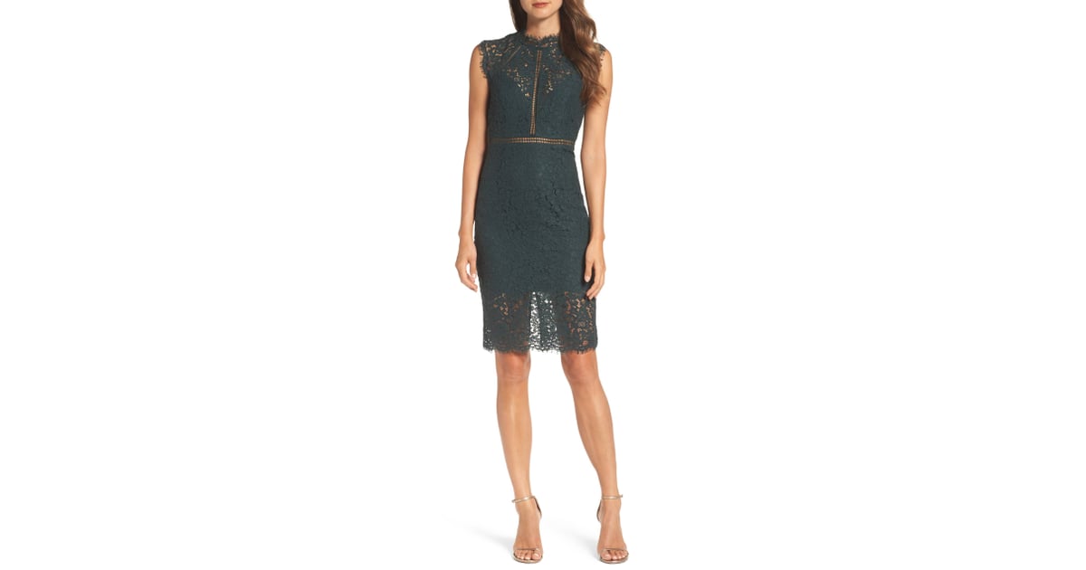 bardot lace sheath dress