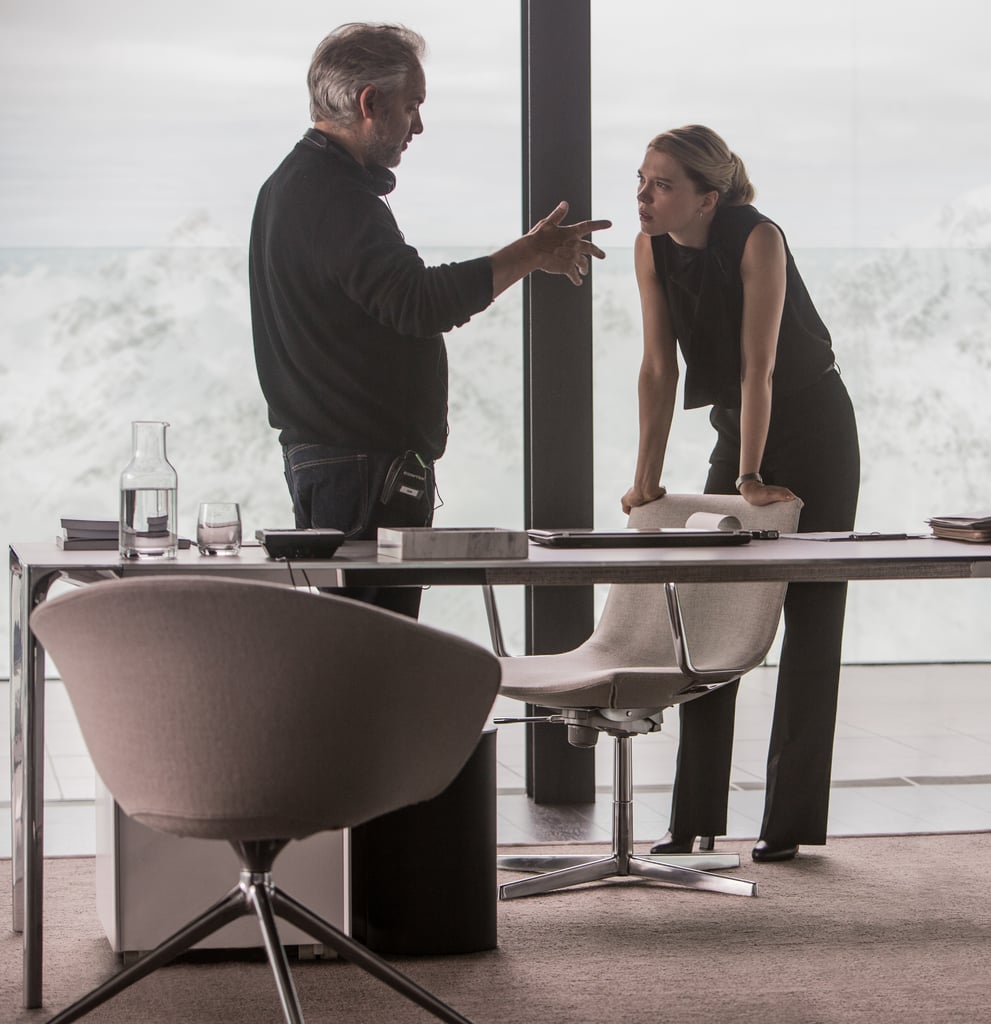 Director Sam Mendes and Seydoux on the set.