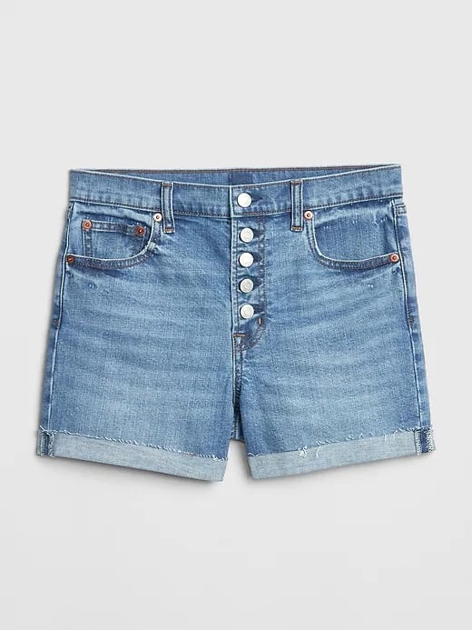 High Rise 4" Button-Fly Denim Shorts
