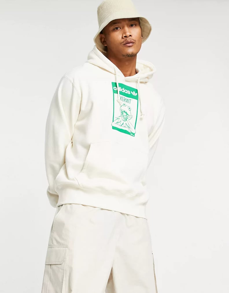 Adidas Originals x Disney Hoodie With Kermit the Frog Print in Off White