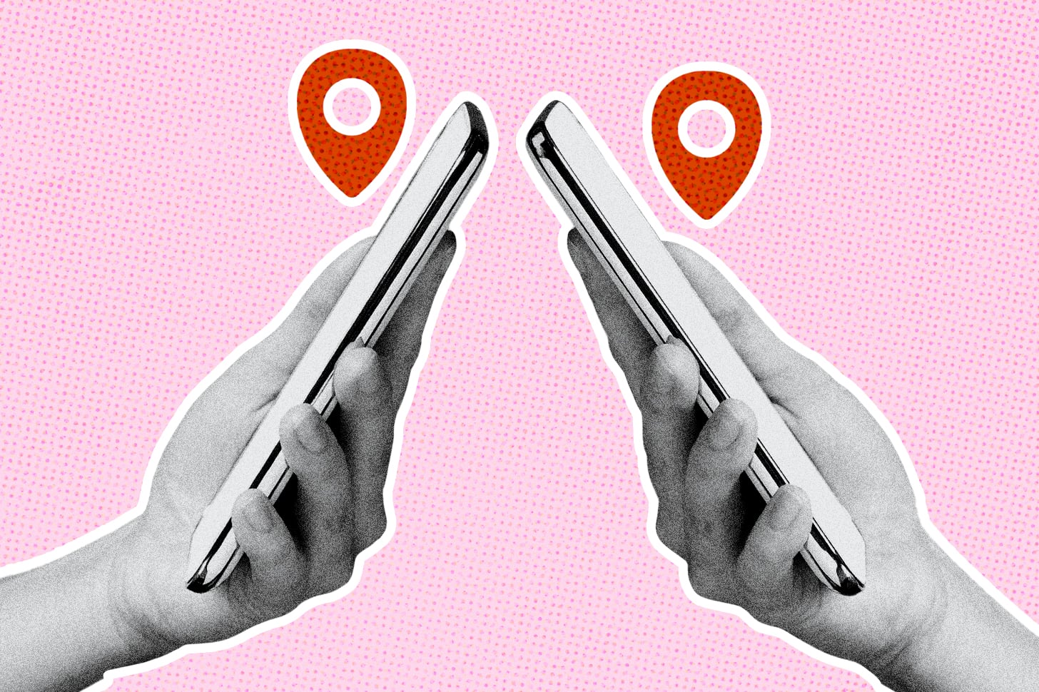 two cell phones with tracking pins