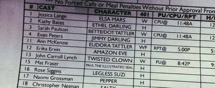 American Horror Story Season 4 Call Sheet Leaked