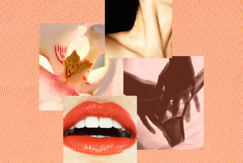 Photo Collage of Sexy Images Including Lips, Underwear, a Flower, and Neck