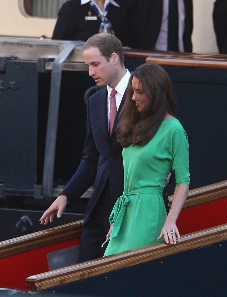 Prince William and Kate Middleton attended cocktails ahead of Zara Phillips and Mike Tindall's July 2011 wedding on the Royal Yacht Britannia in Edinburgh.