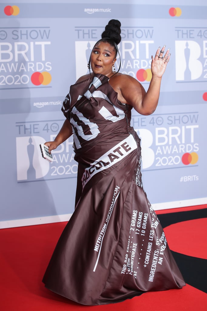 Lizzo's Moschino Hershey's Chocolate Dress on the Red Carpet
