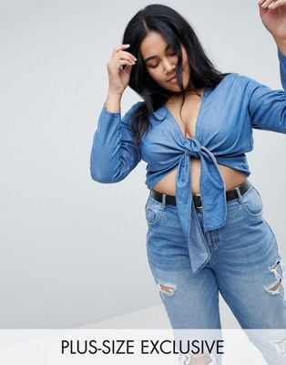 Urban Bliss Plus Tie Front Long Sleeve Crop