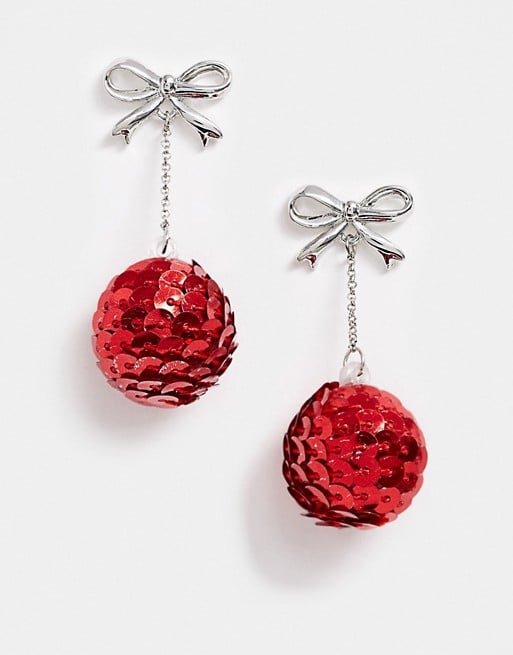 ASOS Design Holidays Drop Earrings With Sequin Baubles