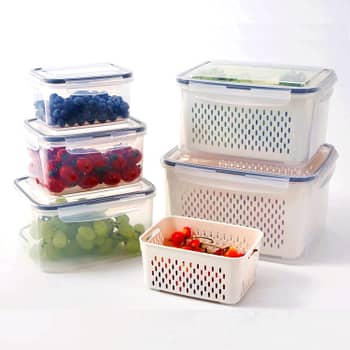 5 PCS Large Fruit Containers for Fridge - Leakproof Food Storage Containers  with Removable Colander - Dishwasher & microwave safe Produce Containers