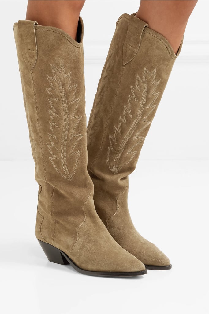 Isabel Marant Denzy Embroidered Suede Knee Boots