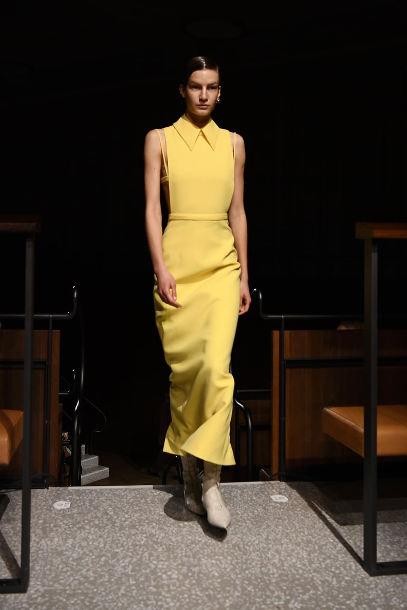 A Backless Yellow Dress From the Emilia Wickstead Fall 2020 Runway at London Fashion Week