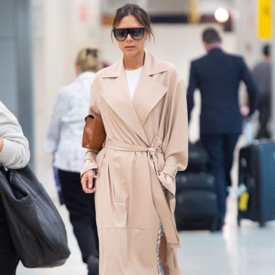 Victoria Beckham in Trench Coat and Plaid Pants