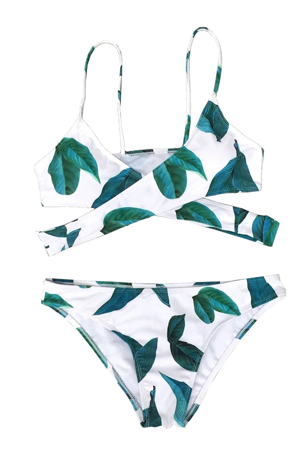 CUPSHE Womens Fresh Leaves Printing Cross Bikini Set