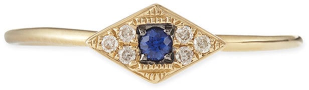 Sydney Evan 14k Yellow Mini White Diamond Evil Eye Ring ($465)