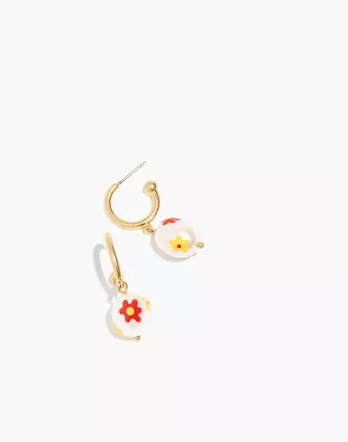 Flower Earrings: Painted Pearl Small Hoop Earrings