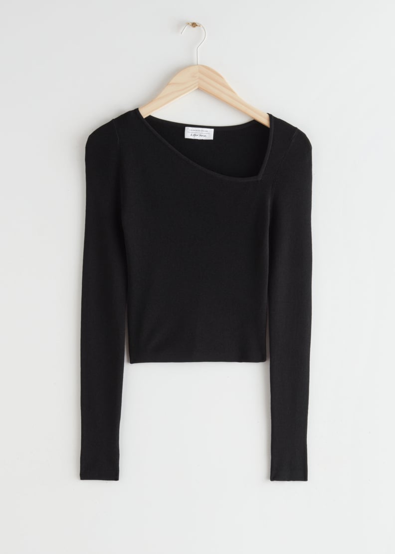 Fitted Cropped Asymmetrical Neckline Sweater