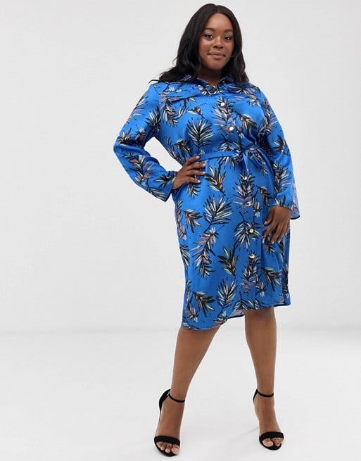 Liquorish Curve midi shirt dress in leaf print