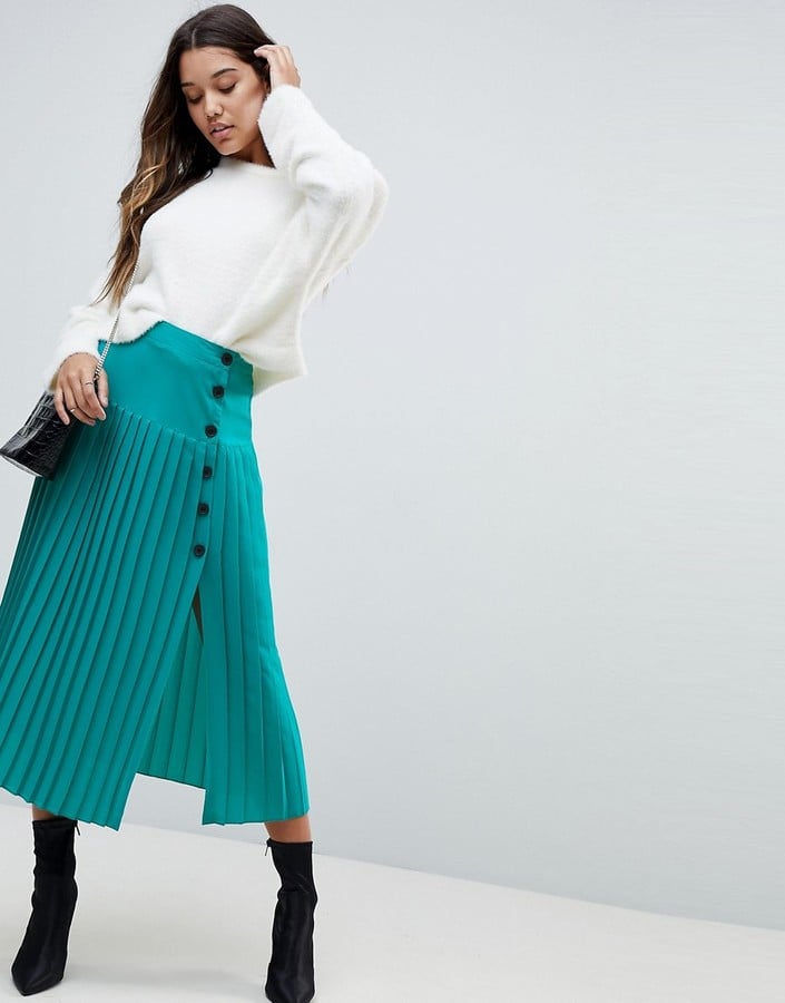 ASOS Pleated Midaxi Skirt With Side Button Detail