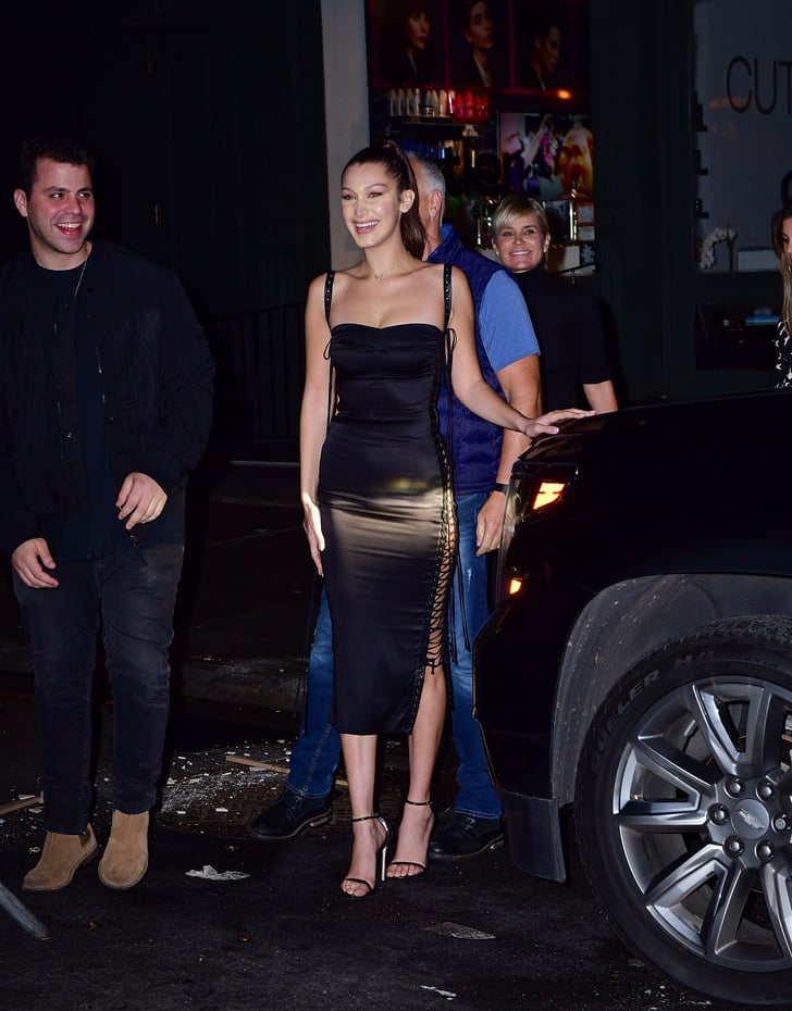 Bella Hadid Black Lace-Up Dress