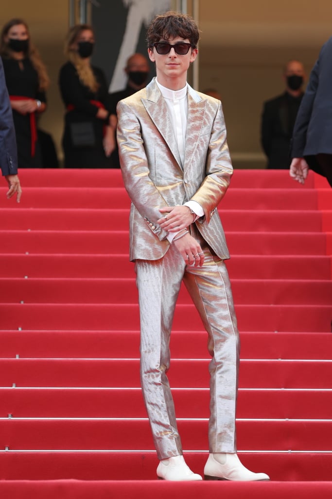 Timothée Chalamet Wears Silver Suit Outfit to Cannes: Photos