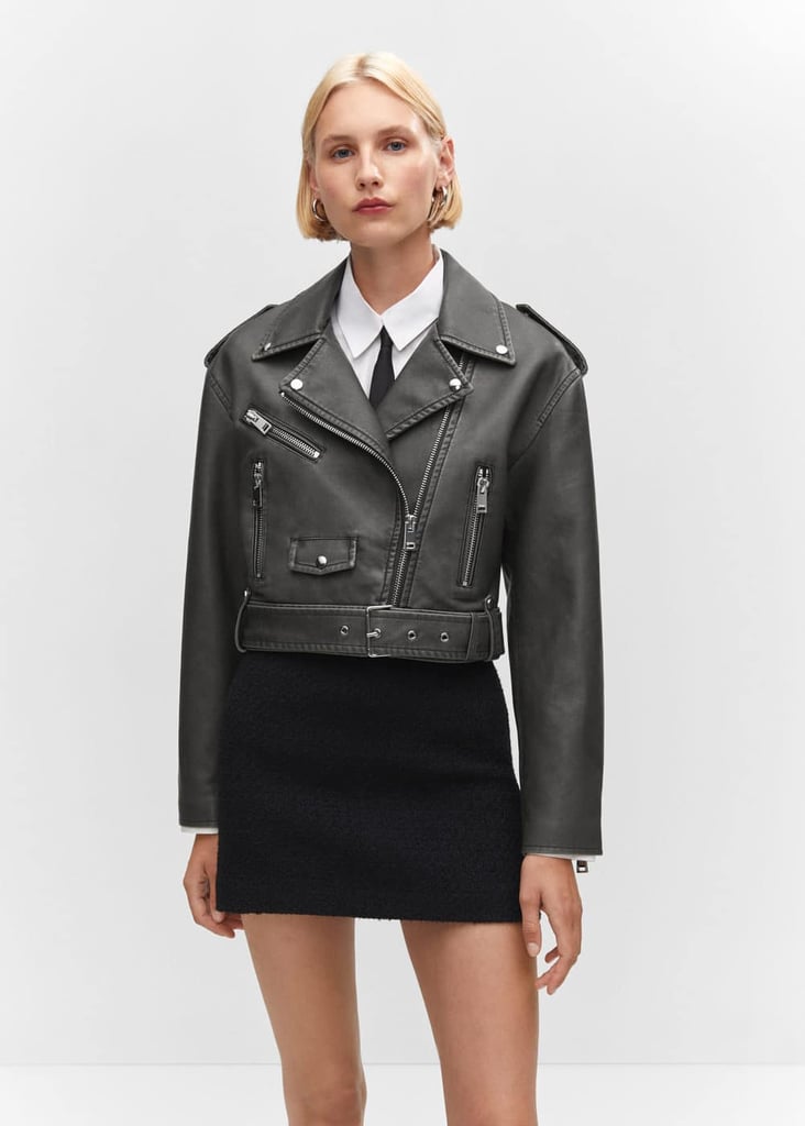 Mango Distressed Effect Biker Jacket