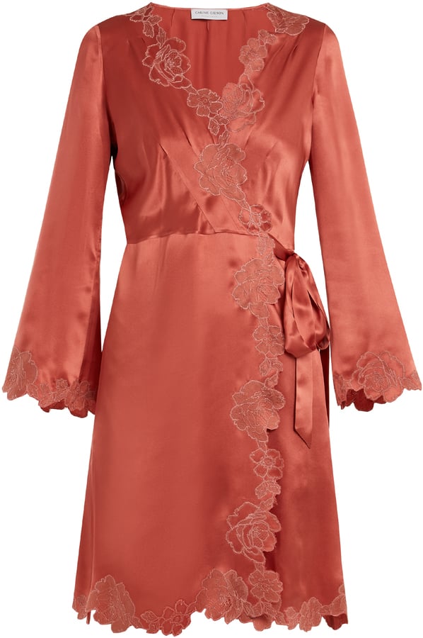 Carine Gilson Lace-Trimmed Silk-Satin Robe